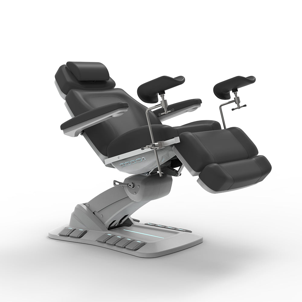 Med-Resource 646-ETS Power Procedure Table with Swivel and Stirrups - Black Upholstery